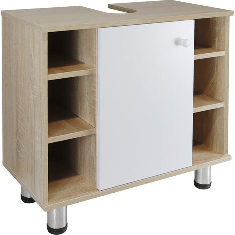 Waschbeckenunterschrank "Berta" Holz/Eichen Optik Seitenfächern (1/5)