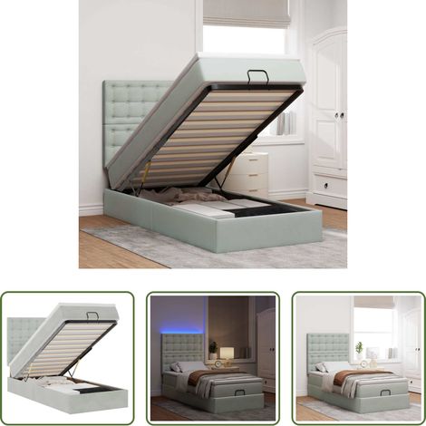 Matelas à ressorts ensachés - Cadre de lit ottoman et matelas gris clair 90x190 cm velours (1/5)