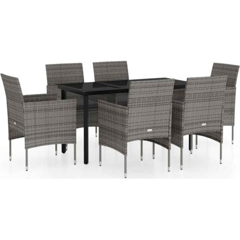 Maison Exclusive - Ensemble à manger de jardin coussins 7pcs Gris et noir (1/5)