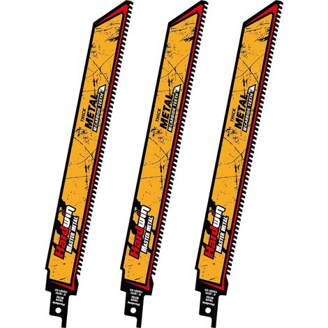 Set of 3 Sabre Saw Blades 225mm (9") 8 TPI - High Performance Cutting for Hard Metals, Cast Iron and Alloy Steel - Ultra Durable Carbide Teeth - Universal Shank 1/2" (1/5)