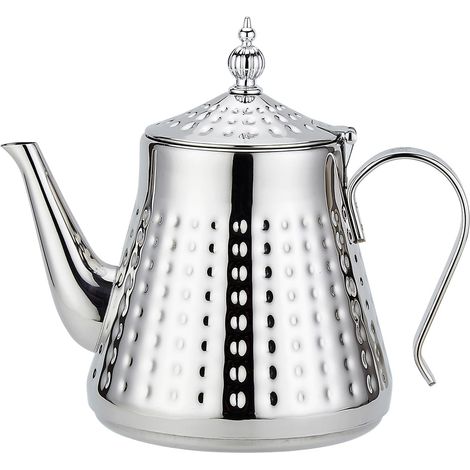 Théière en acier inoxydable 1200ml avec infuseur amovible,Théière vintage,argent (1/5)