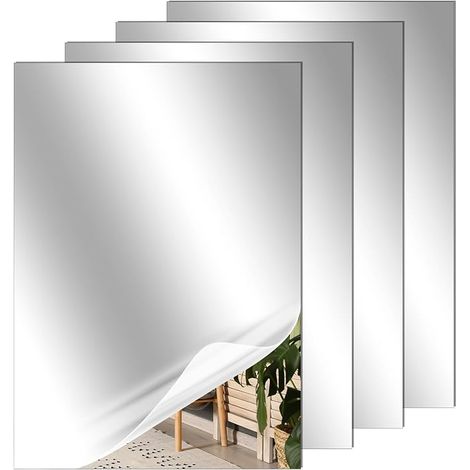 Miroir Autocollant muraux A4, Feuilles de Miroir Acrylique HD de 2 mm d'épaisseur, pour Chambre à Coucher, Salle de Bain (1/5)