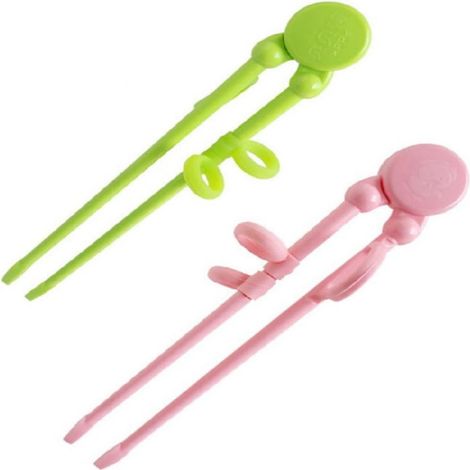 Lot de 2 paires baguettes apprentissage, plastique ergonomique avec silicone, aide motricité fine, cuisine asiatique, enfants et adultes (1/5)