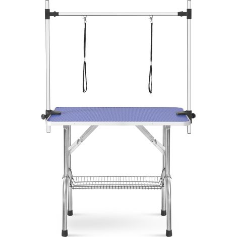 Tavolo da toelettatura per animali pieghevole professionale con braccio regolabile, rete portaoggetti, blu 90x60x76 cm, portata max 60 kg (1/5)