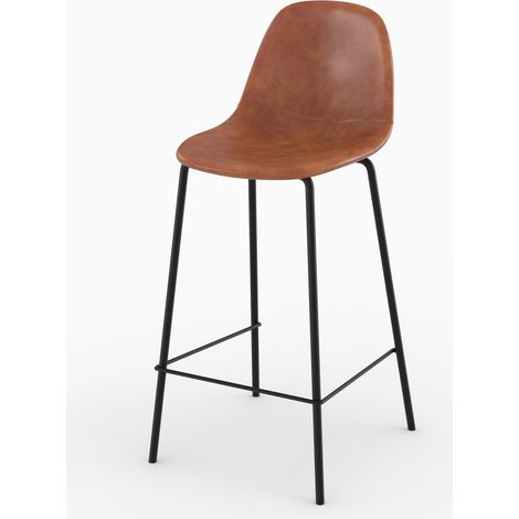 Chaise pour îlot central en cuir synthétique camel 65 cm - HENRIK (1/5)