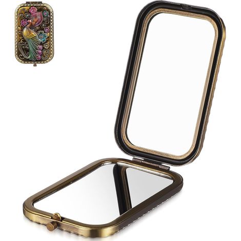 Miroir de Maquillage Rond Pliable, Recto Verso, Métal, Style Vintage Européen, Miroir de Poche Compact pour Voyage et Usage Quotidien (1/5)