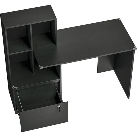 CHICFURN Scrivania da computer con mensola 126x50 cm nera, 4 vani e cassetto con serratura (1/5)