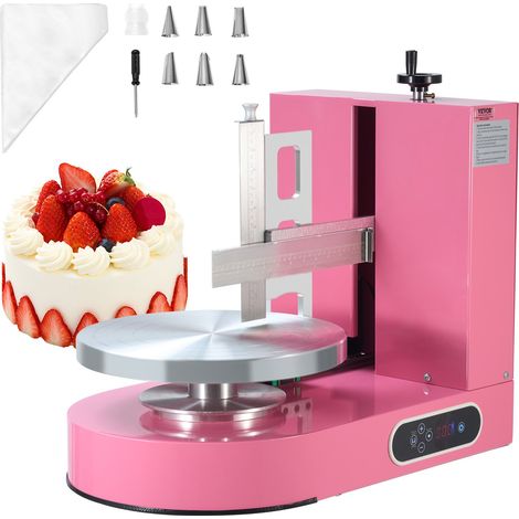 Machine à Glacer les Gâteaux 6-14 pouces, Machine à Lisser Crème à Faible Bruit, Plateau Tournant avec Grattoir Réglable, Vitesse de Rotation de 25 à 320 tr/min, Lisseur pour Pâtisserie, Rose (1/5)