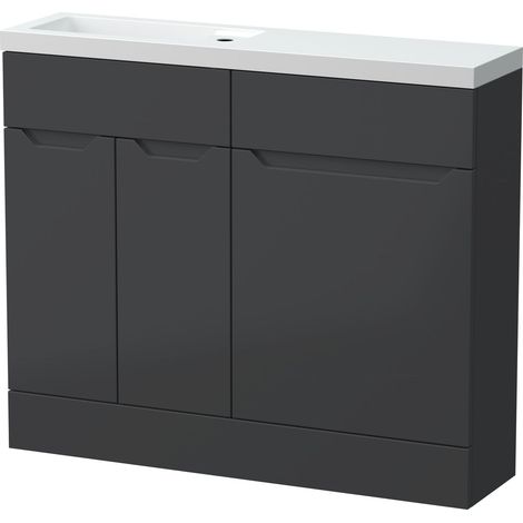 Teddesley Floor Standing Compact 2 Door Combination Vanity Basin WC Unit with Polymarble Basin, 1000mm, Dark Grey
