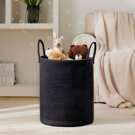 Corbeille à linge pliable en coton, grand panier de rangement 38x50 cm, noir. (1/5)