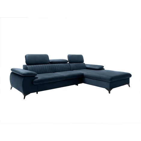 Canapé d'angle droit convertible en velours bleu nuit SAMARA de Pascal Morabito (1/5)