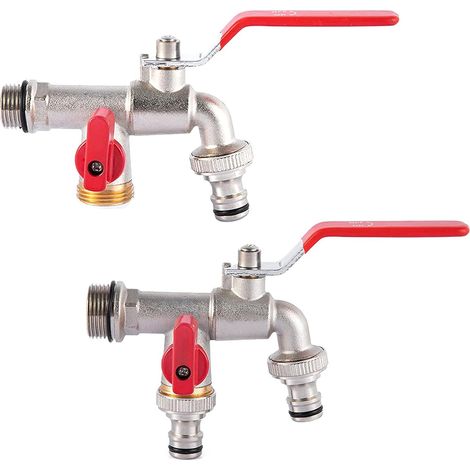 Válvula de salida extraíble con doble rosca de 1/2" y 13/4" para riego de jardines y cultivos. Mango rojo. (1/5)