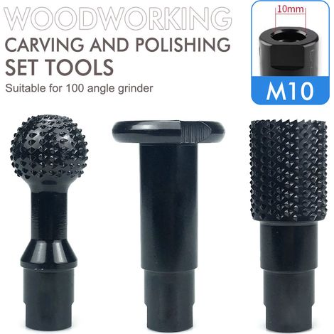 Kit trois pièces pour meulage, perçage et rainurage (M10) Ensemble d'outils pour le travail du bois comprenant un outil à rainurer, un outil de ponçage, un outil pour percer et agrandir des trous, et  (1/5)