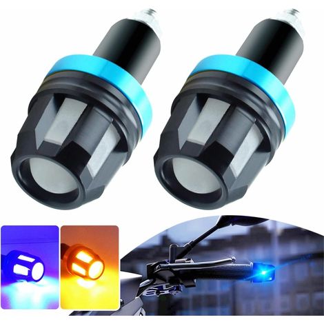 Signaux de virage de motocyclette de 2 pièces LED Light Double Color Bar End Turn Signals Grip Plug Side Marker Lamp Accessoire, blue