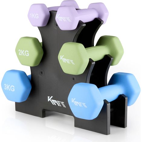 KM-Fit set manubri in neoprene 1–3 kg con supporto – ergonomici, antiscivolo, salvaspazio per home gym (1/5)