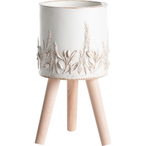 Maceta de interior exterior efecto envejecido estilo vintage blanco crema Preweza