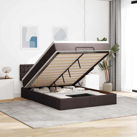 VidaXL Cadre de lit ottoman avec matelas marron foncé 140x200 cm tissu (1/5)