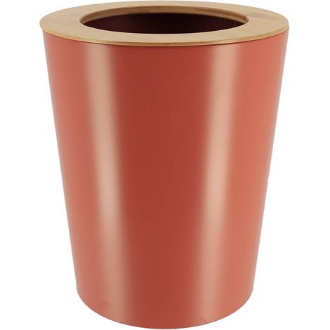 Poubelle de salle de bain 5L en métal Terracotta avec couvercle en Bambou - TENDANCE (1/2)