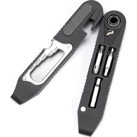 16-in-1-Multitool für Fahrräder mit Ratsche, Reifenheber und Mini-Reparaturset für Schläuche und Reifenpannen.