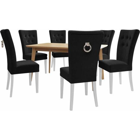Salle à manger complète Racine 144, Blanc + Magic Velvet 2219, 76x80x140cm, Diamètre: 0, Nombre de chaises: 6, Style: Classiquemoderne (1/5)
