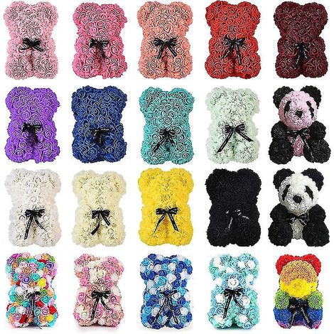Ours en fleurs artificielles Teddy Rose 25 cm, ours en roses pour Saint-Valentin, cadeau pour femme, épouse, maman, Noël, anniversaire (1/2)