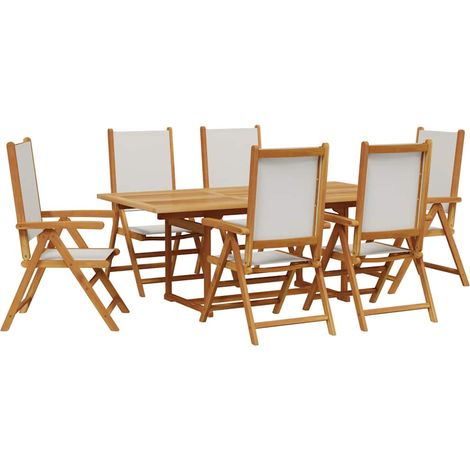 Maison Exclusive - Set Pranzo da Giardino 7 pz Crema in Tessuto e Legno Massello (1/5)