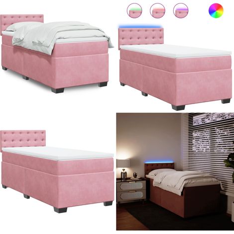Sommier à lattes de lit avec matelas Rose 100x200 cm Velours - Lit Double - Lit Rose - Lit Design - Lit Avec Éclairage Led - Matelas À Ressorts Ensachés - Home & Living (1/5)