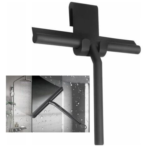 8.6 X 6.5 in Raclette de douche avec support en silicone, noyau acier Inox pour salle de bain, verre, porte de douche, voiture fentre - Noir (1/4)