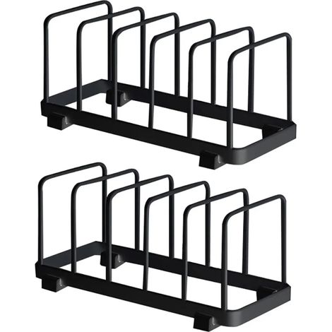 Plate Organizer, Dish Drainer, Plate Holders, Plate Shelf Organizer, Cutting Board Storage for Kitchen Counter Cupboard (Black, 2 Pieces) (1/4)