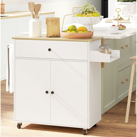 Carro de cocina 106 x 42 x 87 cm en blanco con encimera abatible y almacenaje (1/5)