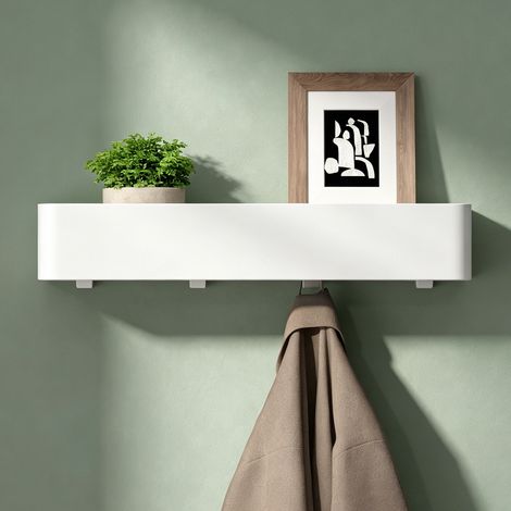 Mai & Mai Wandgarderobe mit Ablage und 4 Haken, Garderobenleiste 40 cm zur Wandmontage, Kleiderhaken für Flur, Badezimmer oder Küche, multifunktionale Garderobe, Sandweiß Reglo-05 (1/5)