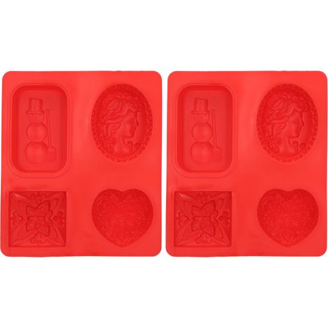 2 moules à savon en silicone rouge, moules à savon artisanaux à 4 couches, pour la cuisine, les gâteaux, le chocolat et la pâtisserie. (1/5)