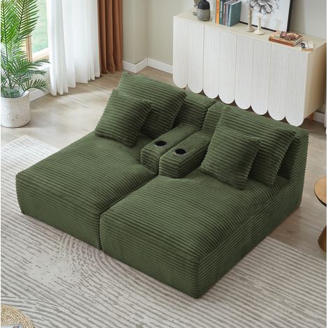Canapé double méridienne compressé en velours côtelé avec garnissage à ressorts, sans montage, vert (1/5)