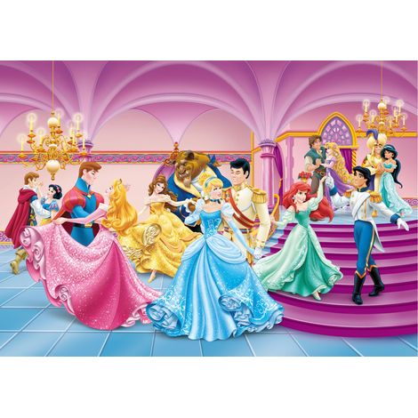 papier peint panoramique Princesses rose, bleu et jaune  - Disney (1/2)