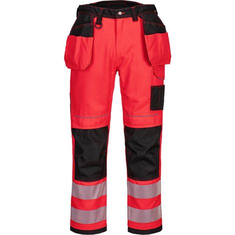 Pantalones de trabajo de alta visibilidad Holster PW3 tiro regular de polialgodón con cintas reflectantes T501 46 pulgadas (talla 56) Rojo/Negro