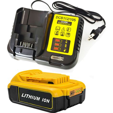 Powerwings – Pack de 2 batteries lithium 18V 2.0Ah pour DEWALT DCB180 DCB181 DCB182 DCB184 DCB185 – Chargeur DCB112 inclus – Compatible avec outils 20V (1/5)