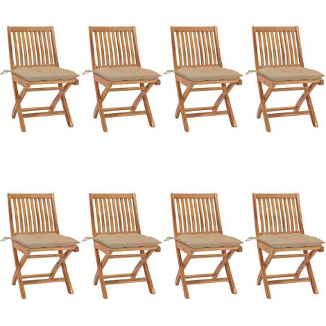 vidaXL Sillas plegables con cojines, 8 unidades, madera maciza de teca. (1/5)