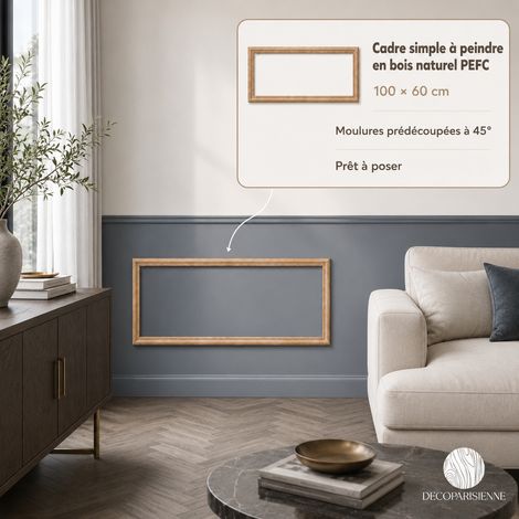 Moulure Murale Bois Brut - Style Parisien - 100 x 60 cm - Cadre Moulure Décoratif - Bois Naturel - a Peindre (1/5)
