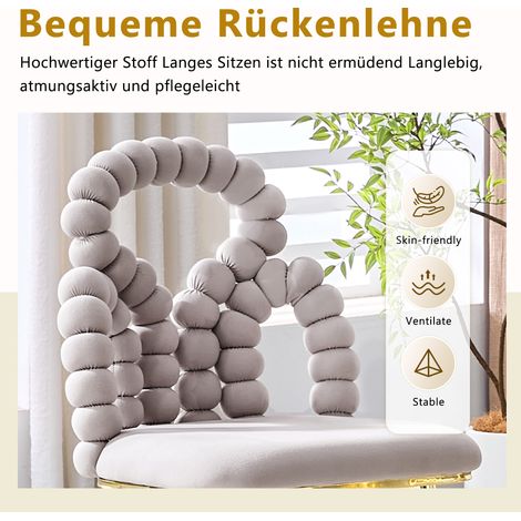Lot de 2 chaises de salle à manger en velours gris clair, dossier à chaîne à billes, pieds en métal doré robuste, parfaites pour salle à manger, entrée et salon (1/5)