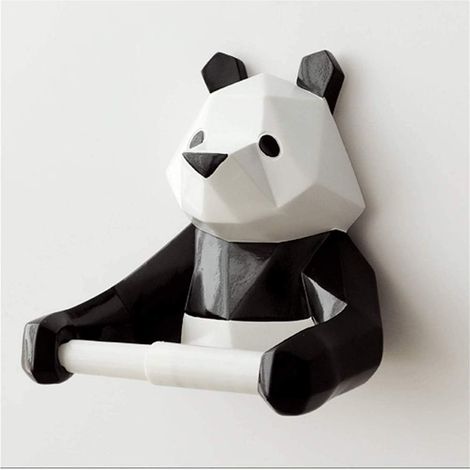 Geometrischer Toilettenpapierhalter in Form eines schwarzen Pandas für Badezimmer, Wanddekoration – Schwarz