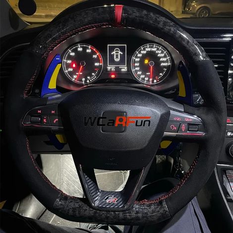 (style 02-) Housse de volant sur mesure en cuir suédé, compatible avec Seat Leon Cupra R, Leon ST, Cupra Ateca et Cupra Ateca FR. (1/5)