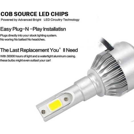 Ampoule Led H7 - 110 W - 26000 Lm - Température De Couleur 6000 K - Pour Phares Avant Voiture - Lot De 2 (1/4)