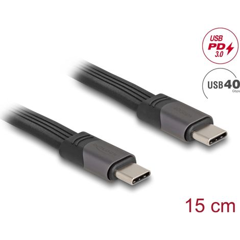 Delock Cable de cinta plana USB 40 Gbps FPC USB Type-Câ¢ a USB Type-Câ¢ 15 cm PD 3.0 100 W E-Marker
