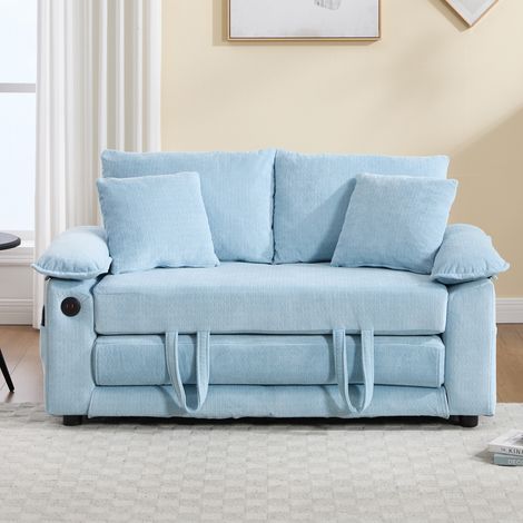 Divano letto 3 in 1 in ciniglia blu 135x66x80 cm per piccoli soggiorni - MEUBLIV (1/5)