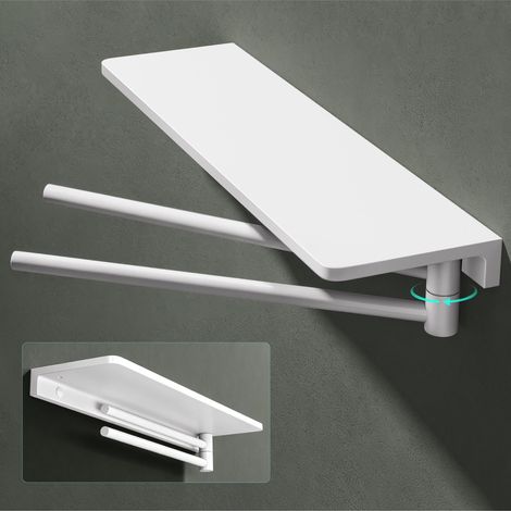 Mai & Mai Étagère Murale de Rangement en Alliage d'Aluminium Porte-Serviettes au Mur Support Rangement à Poser à Susprendre pour Salle de Bain Cuisine Blanc 400×110 MM Reglo-19 (1/5)