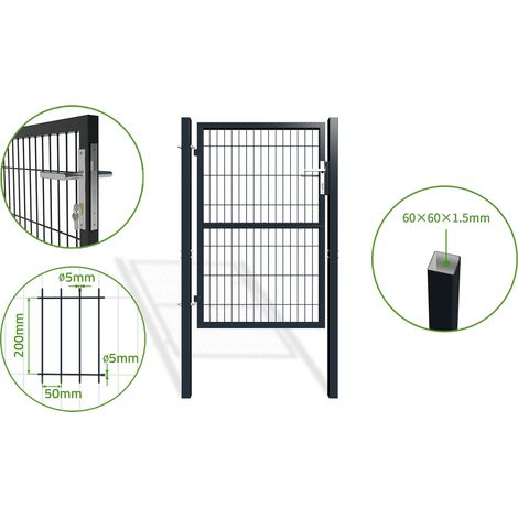 Casanoov – Portillon grillagé 1m – Acier galvanisé gris anthracite – Dimensions 100x140cm – Ouverture réversible pour accès sécurisé