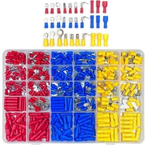 480 pièces 30 types cosses electriques a sertir, connecteurs à sertir électriques avec douilles isolantes, anneau plates fourches cosses et kits avec coffret d'assortiment, pour électriciens (1/5)