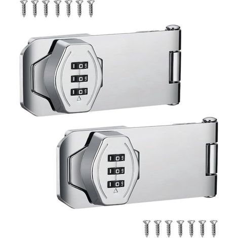 Cadenas à combinaison sans clé, lot de 2, 10 cm, verrou coulissant de sécurité pour petites portes, placards, portes de cabanon, salles de bain, espaces extérieurs, jardins (1/5)