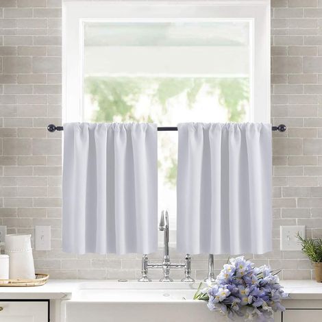 Lot de 2 Rideaux Brise-bise, Passe Tringle 7cm, Polyester Lavable, Occultant Léger, Cuisine Salle de Bain