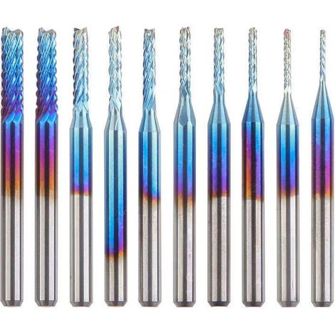 10 punte per router CNC Nano Blue Coat, 0,8-3,175 mm, gambo 1/8